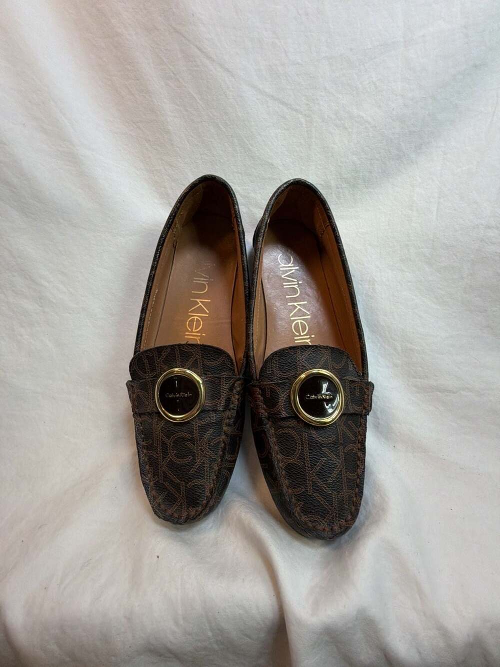 Calvin Klein Brown Monogram Logo Loafer Flats